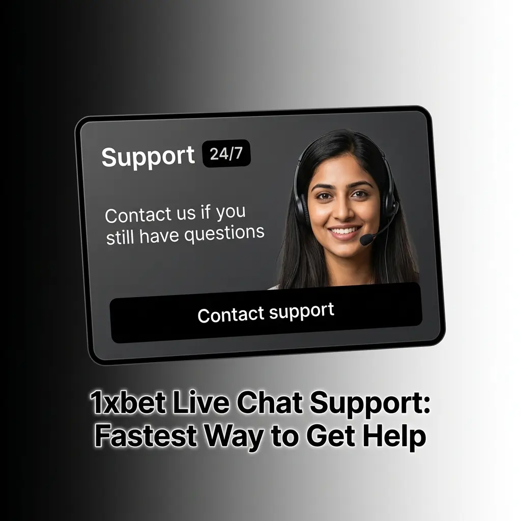 1xbet live chat support interface showing real-time assistance for account, deposits, and betting issues available 24/7
