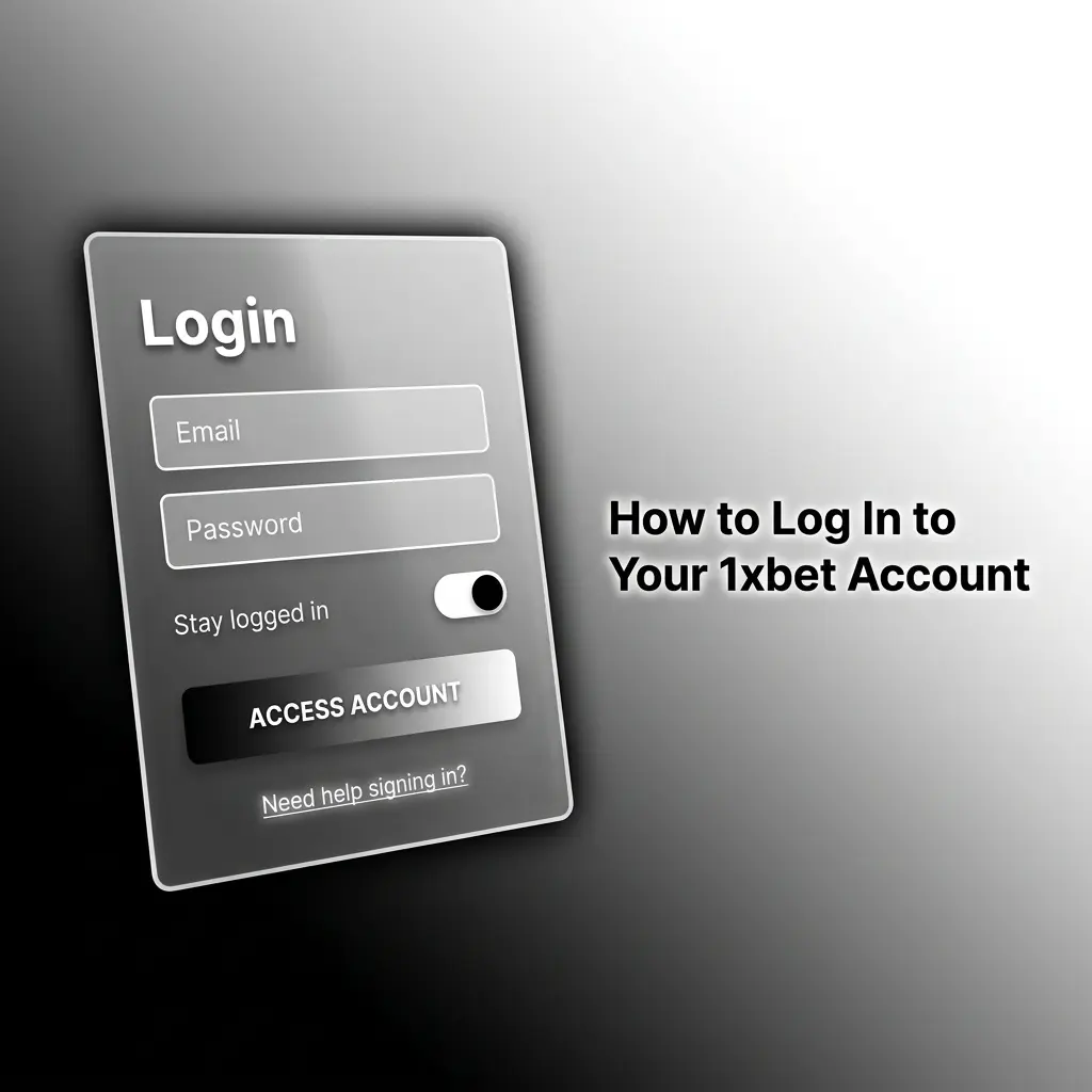 1xbet login screen showing sign-in options including mobile, email, account ID, and social media access