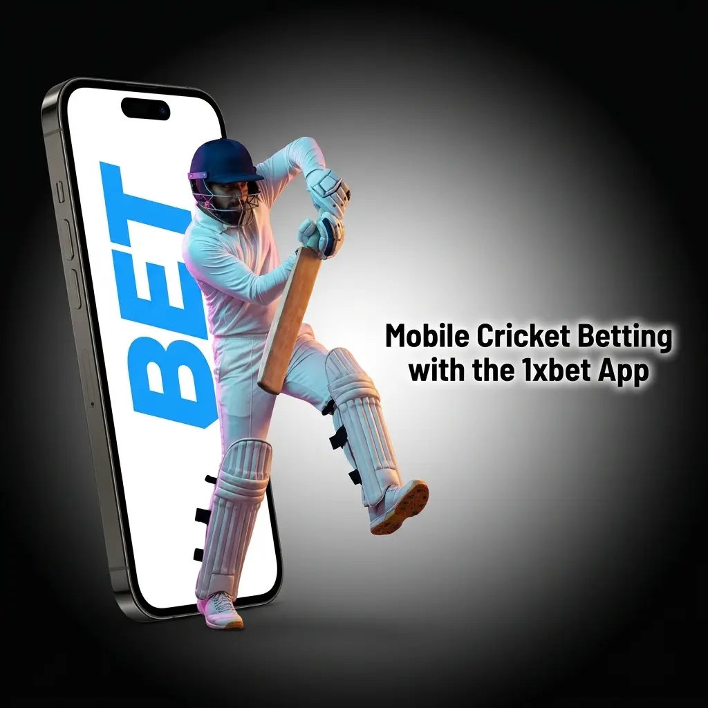 1xbet mobile app open on smartphone showing cricket betting markets with live odds and match statistics